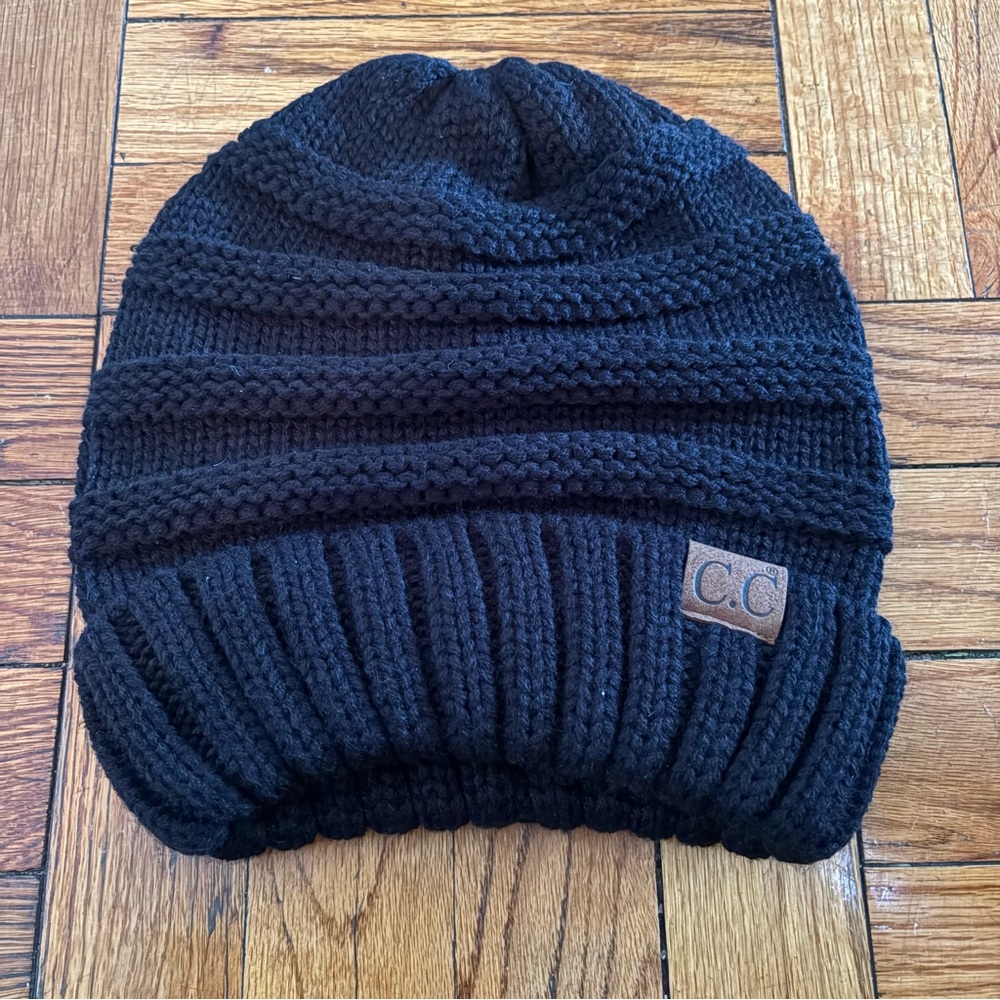 C.C Black Knit Slouchy Beanie Hat